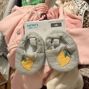 Carter's Gray Baby Slippers with Lemon Design